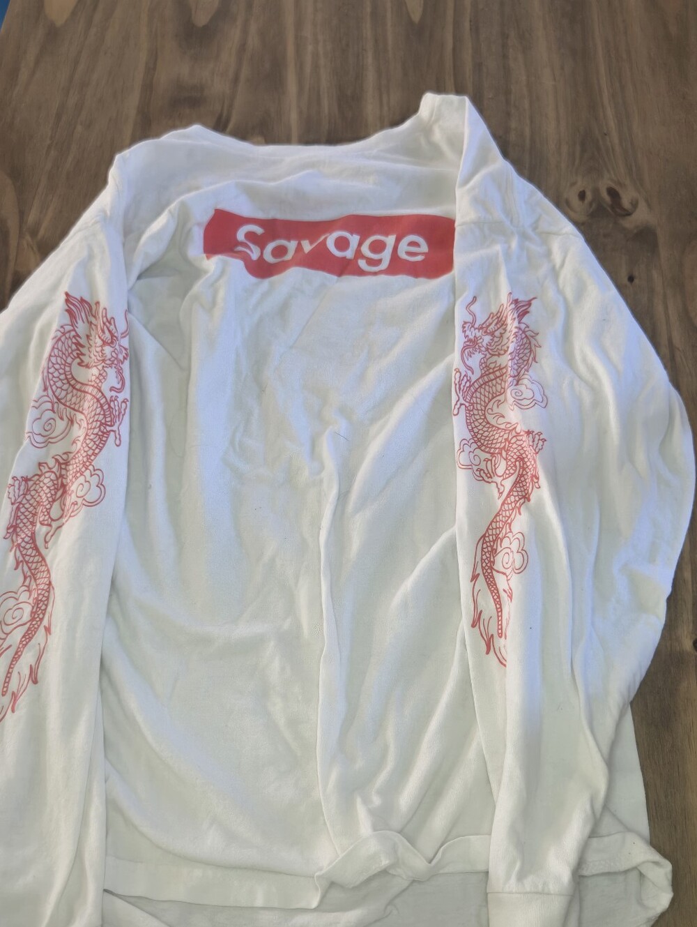 Savage Graphic Long Sleeve Tee - White with Red Print